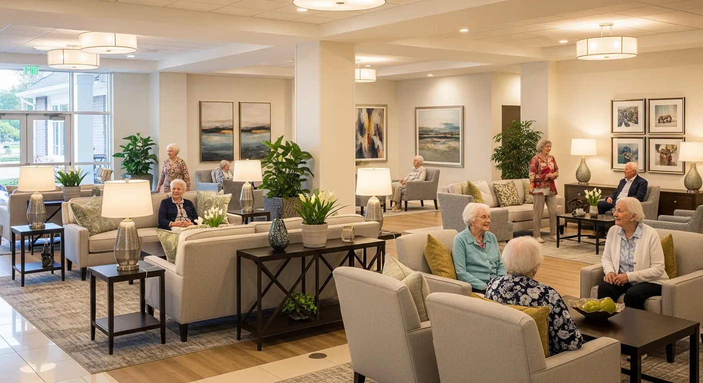 Modern senior housing lobby and common area