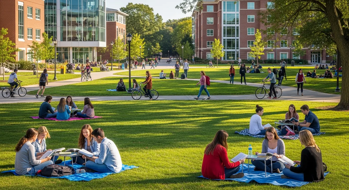 Campus community reflecting student housing demand