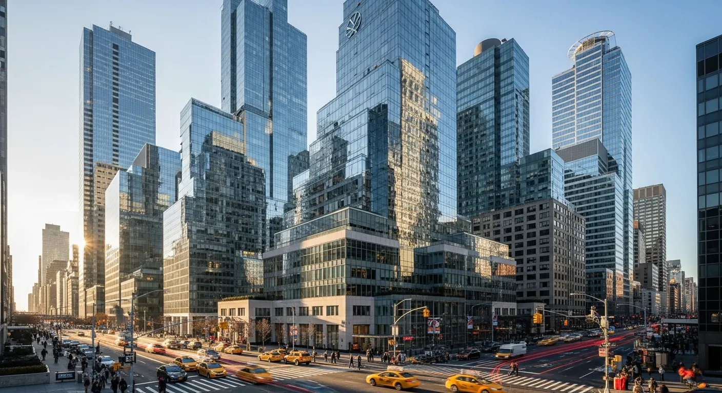 Cluster of tall commercial buildings in city center