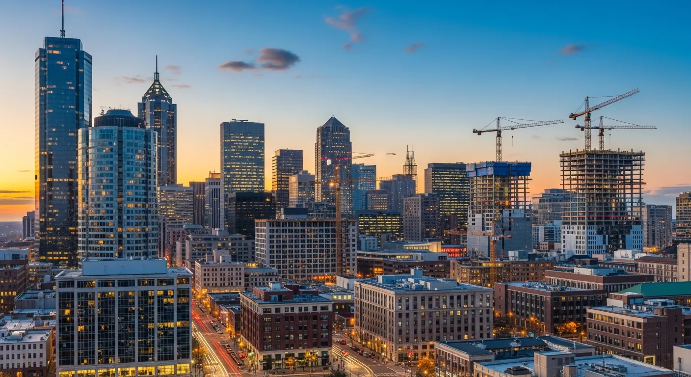 Urban skyline representing domestic reshoring opportunity