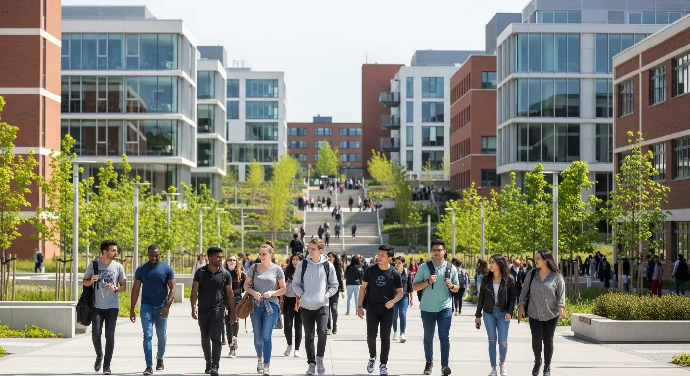 Students on campus reflecting growing enrollment trends