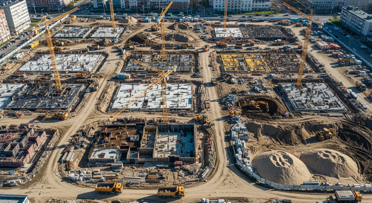 Aerial view of urban construction project