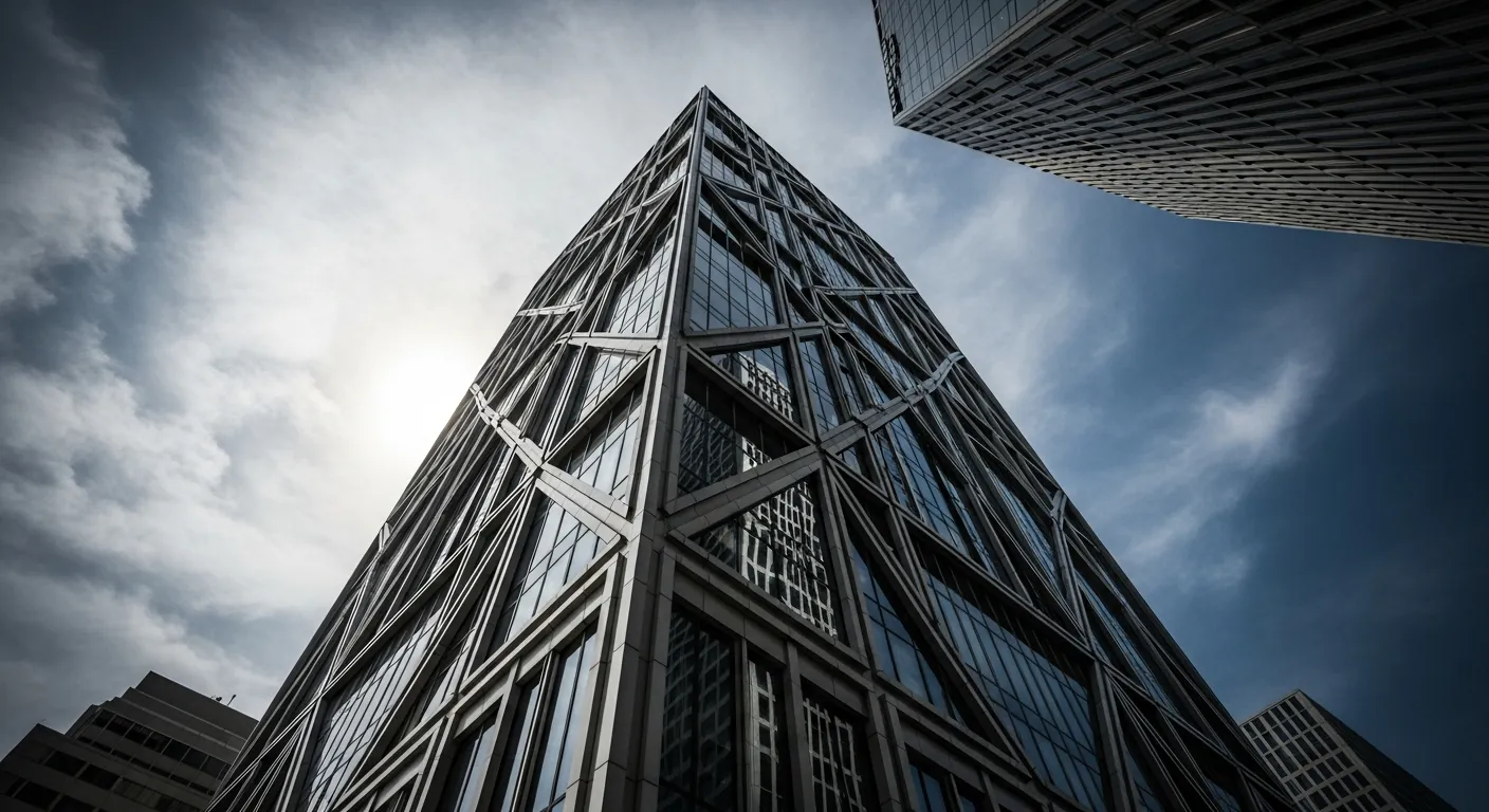 Dramatic low angle of commercial high-rise