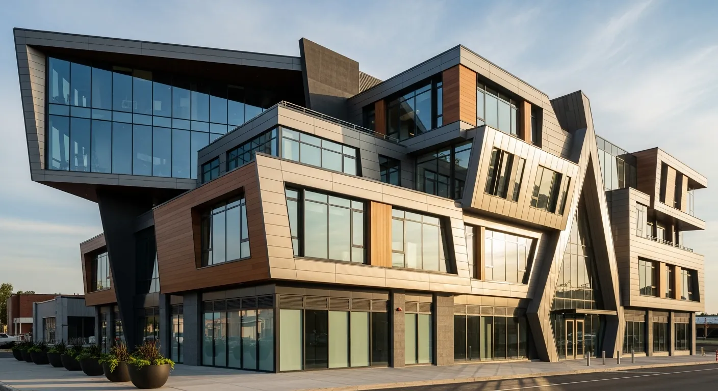 Modern commercial building with distinctive architecture