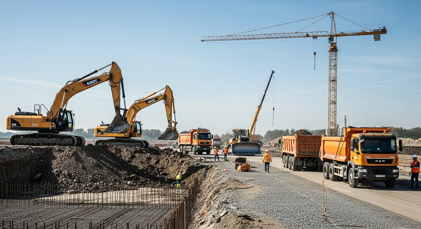 Active construction site with heavy equipment