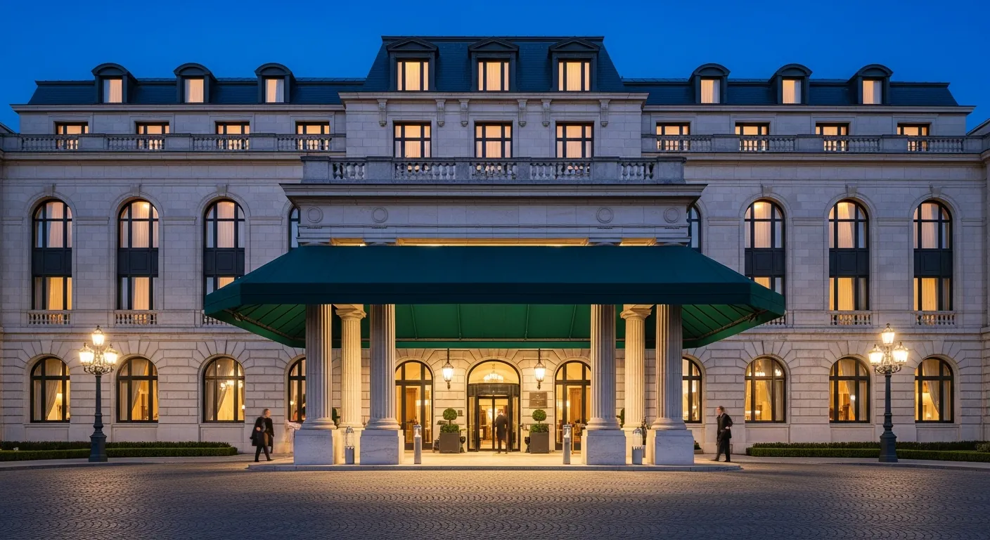 Hotel building with prominent signage