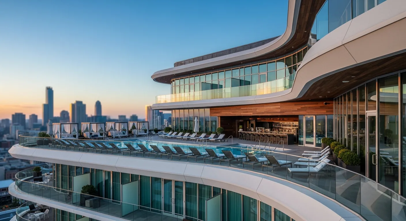 Curved rooftop hotel architecture
