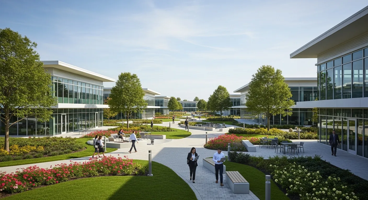 Modern commercial office campus exterior