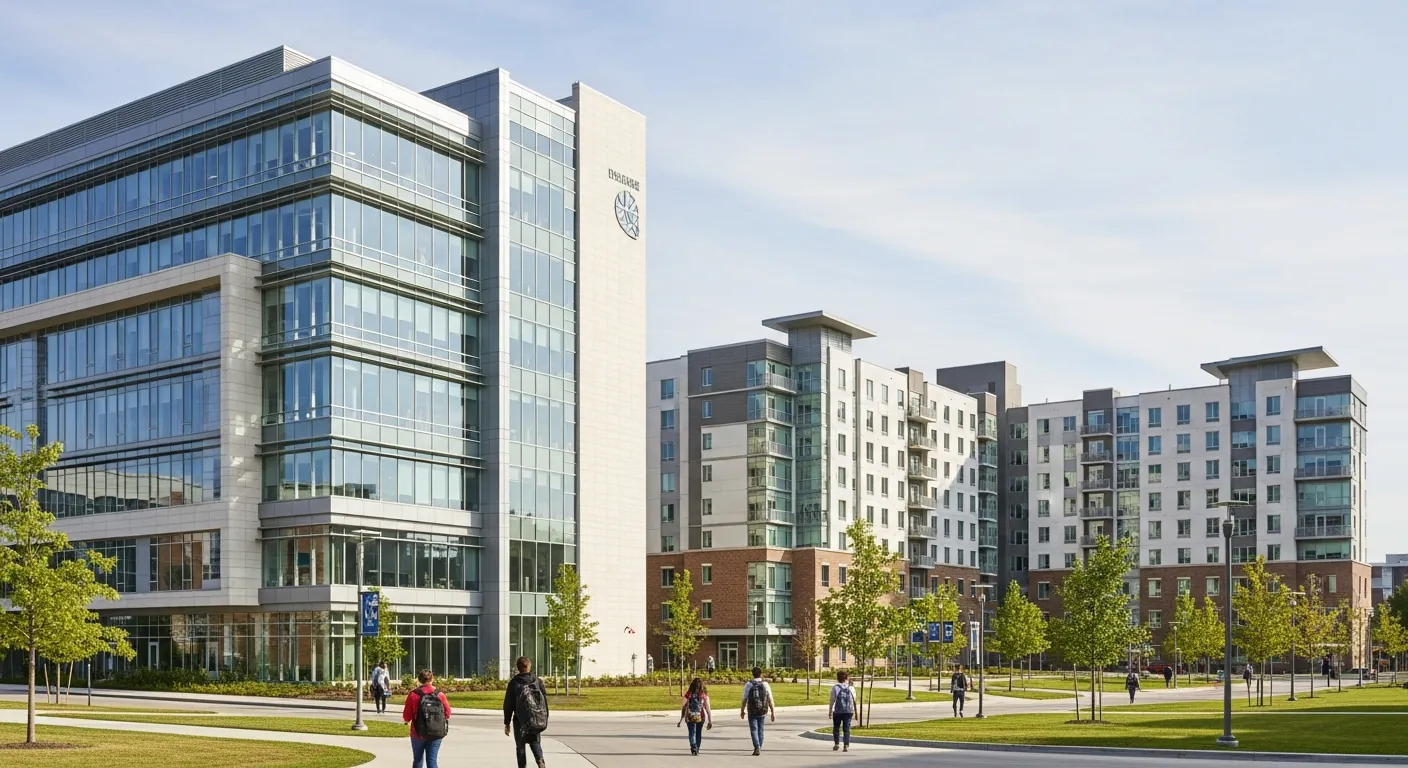 University building housing institutional-quality student residences