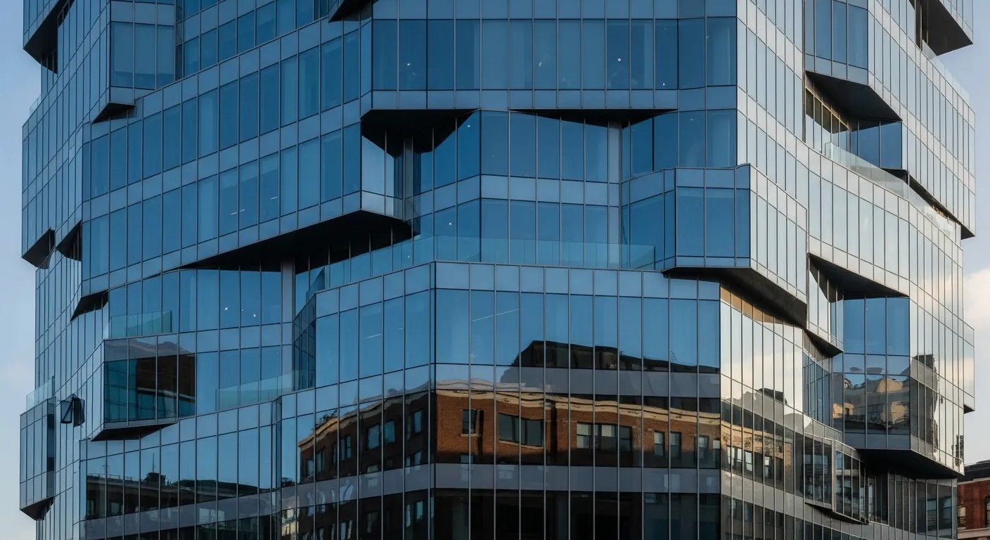 Glass curtain wall office building facade