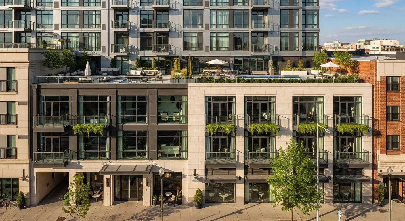Completed hotel-to-residential conversion exterior