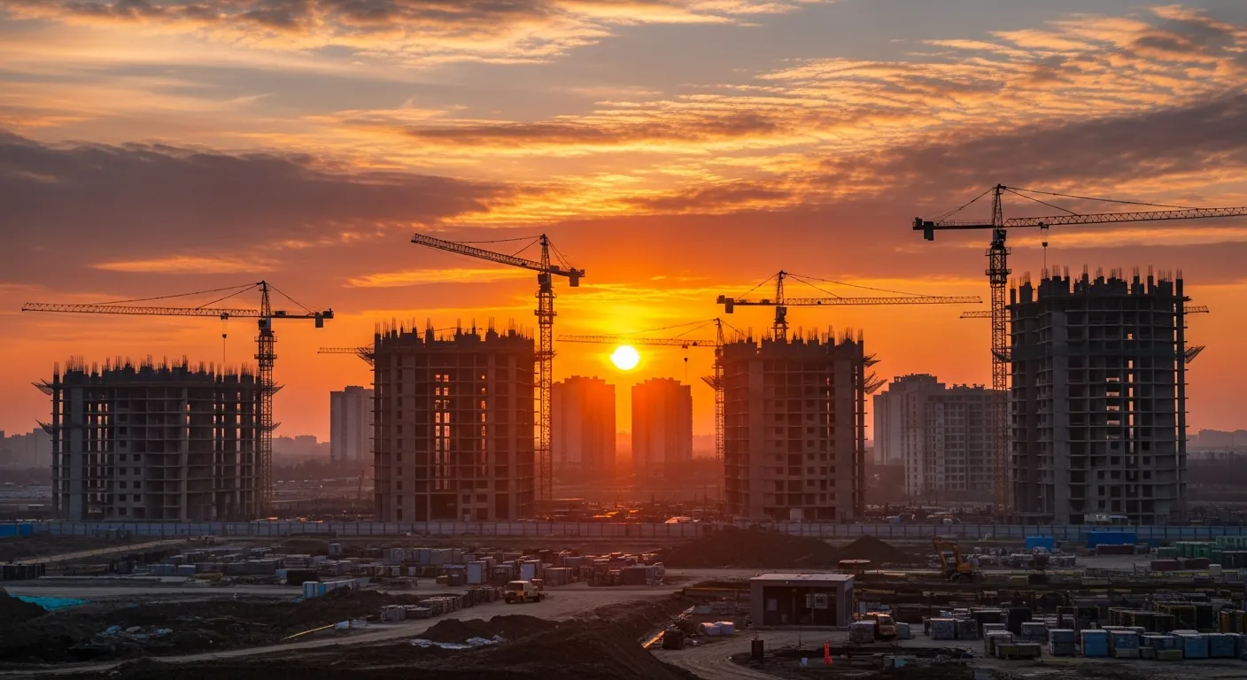 Sunset over urban development zone